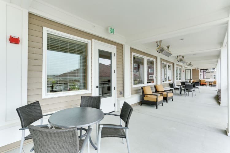 Covered outdoor seating at Affinity at Billings
