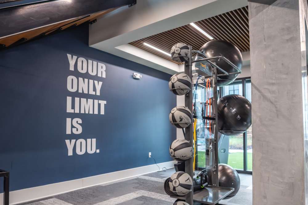 mural wall inside of two story fitness center