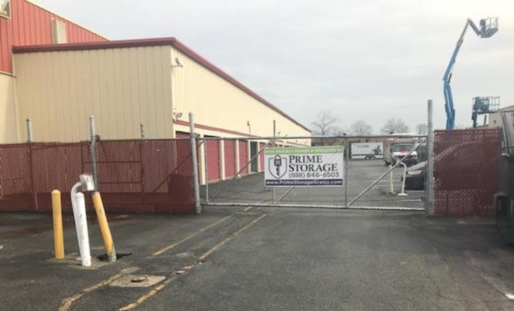 Gated entrance at Prime Storage in Farmingdale, New York