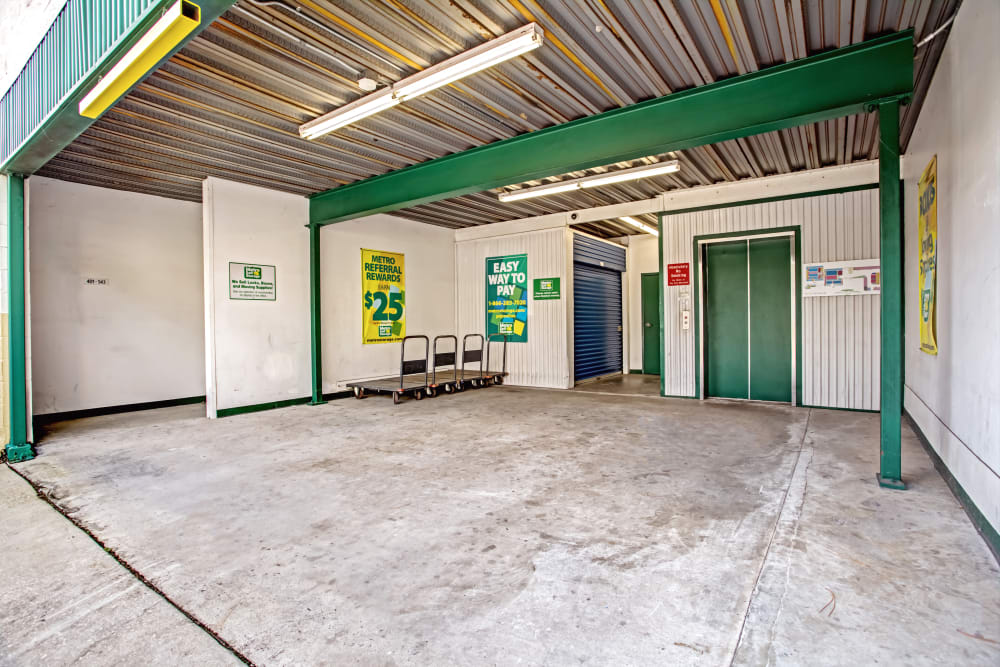 Loading dock interior view at Metro Self Storage in Tampa, Florida