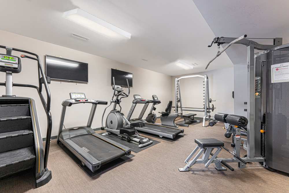 Fitness center with threadmills at Tiger Village in Columbia, Missouri