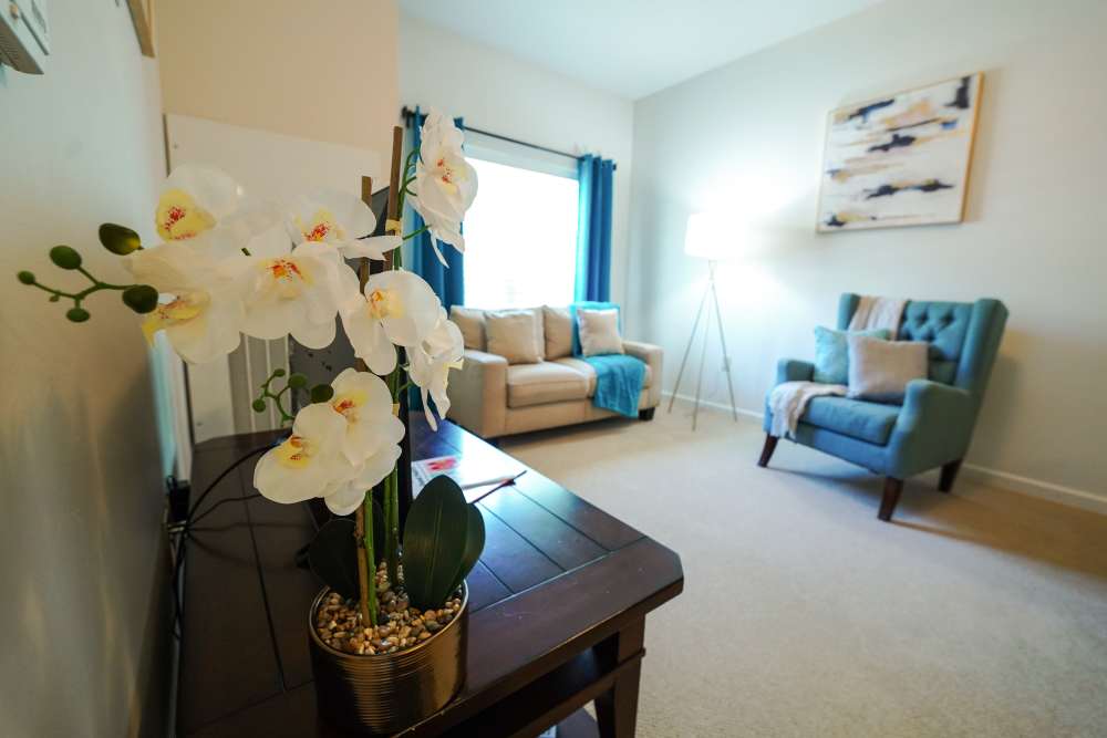Spacious living room at Harmony on the Peninsula in Yorktown, Virginia