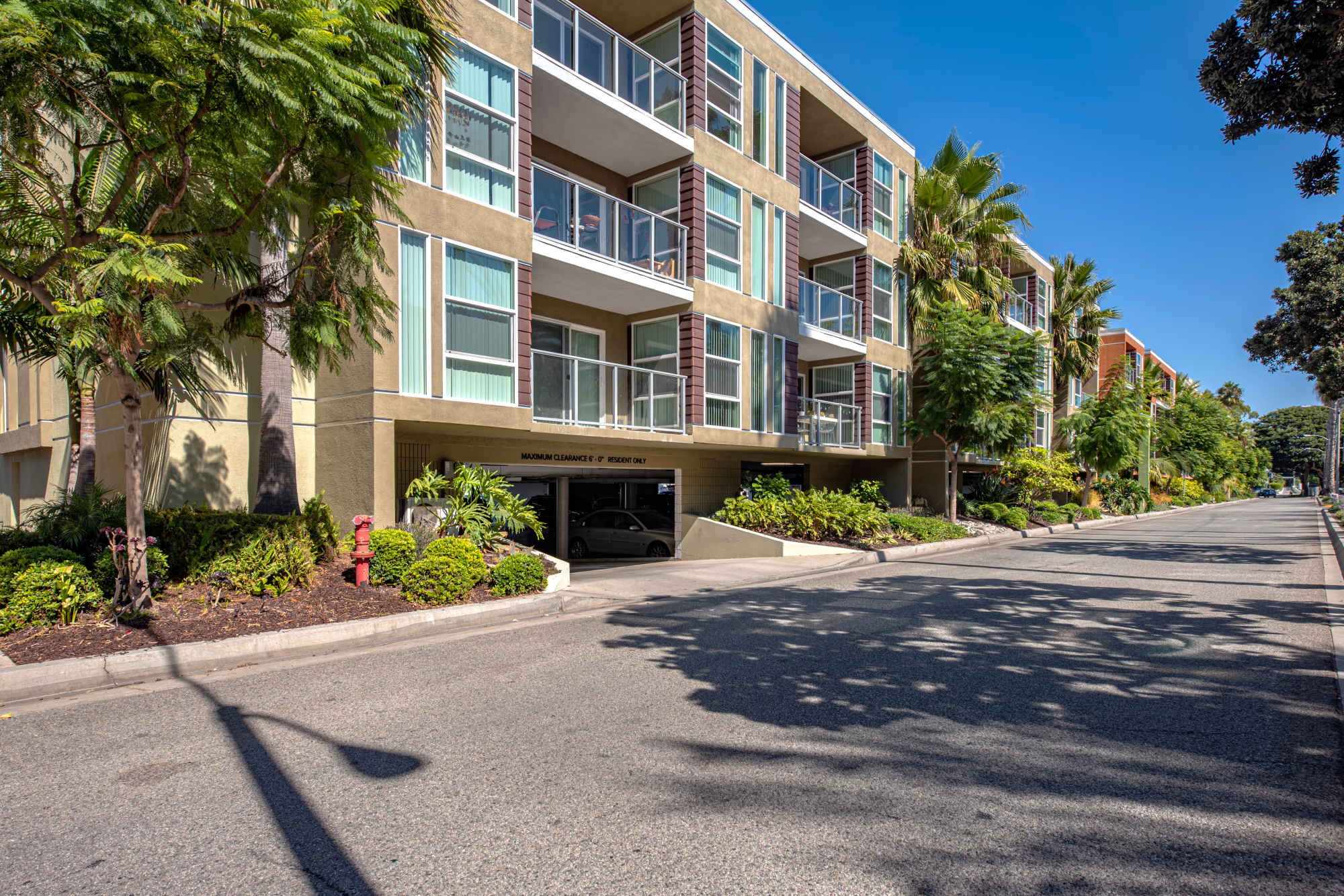 Exterior building view at Harborside Marina Bay Apartments in Marina del Rey, California