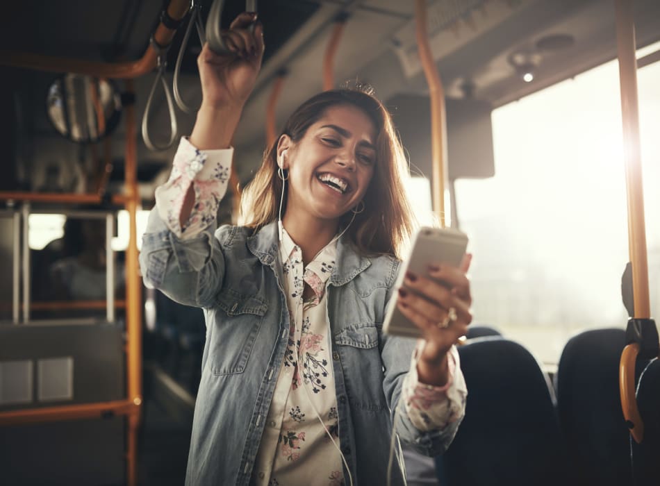 A resident on a bus near Vue at Laurel Canyon in Valley Village, California