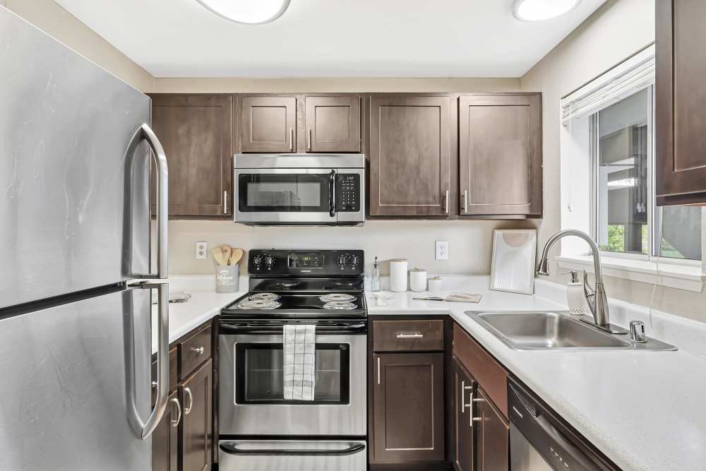 Renovated kitchen at Latitude Apartments in Everett, Washington