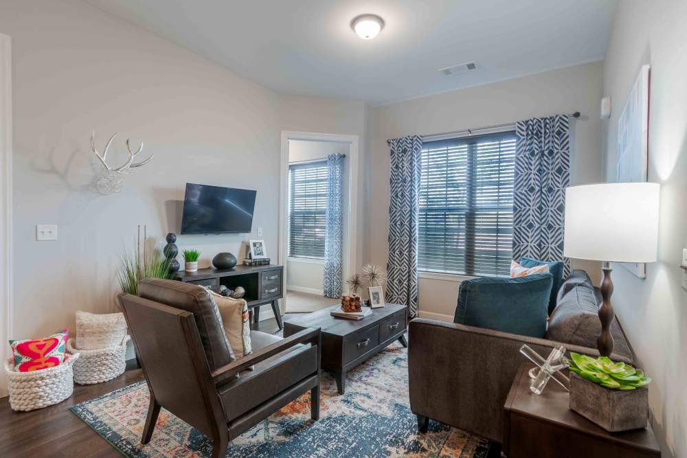 Living room at Boulders at Overland Park Apartments in Overland Park, KS