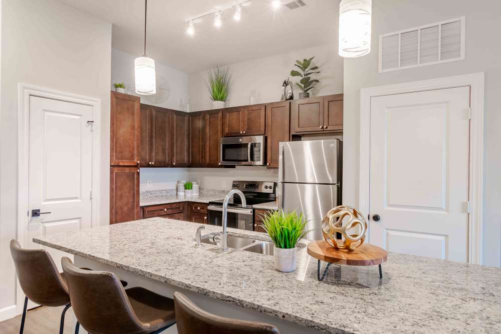 Kitchen counter at Boulders at Overland Park Apartments in Overland Park, KS