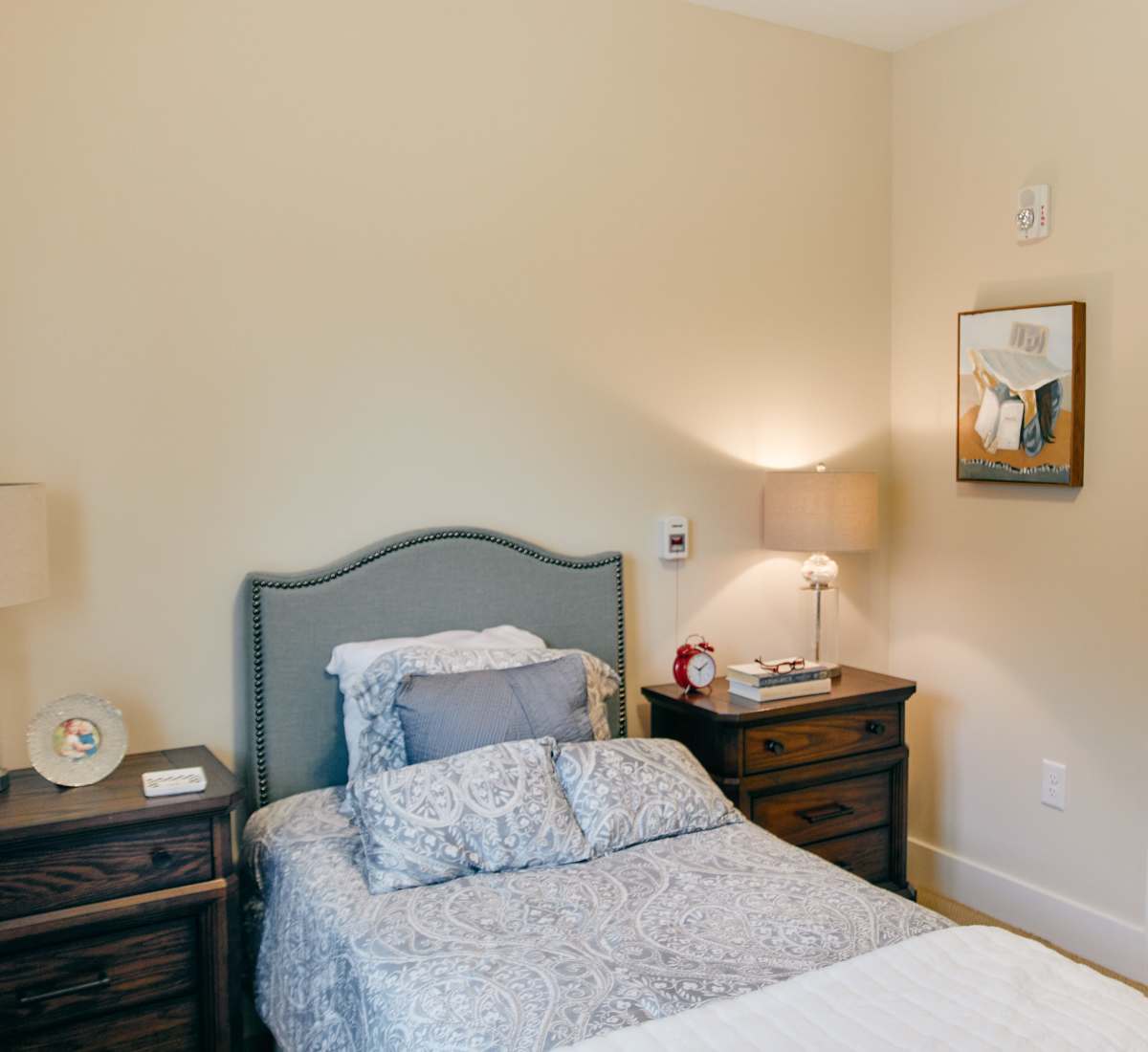 Cozy bedroom with comfortable bed at Harmony at West Ashley in Charleston, South Carolina