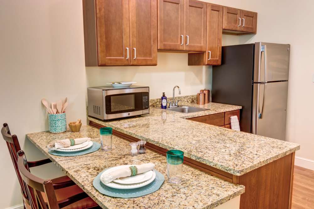 Granite countertops, stainless steel appliances at Barclay House of Stuart in Stuart, Florida