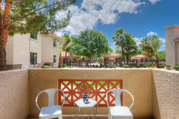 Well decorated model living room at San Palacio in Chandler, Arizona