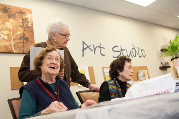 Residents enjoying the fun art studio at Arbour Square of Harleysville in Harleysville, Pennsylvania