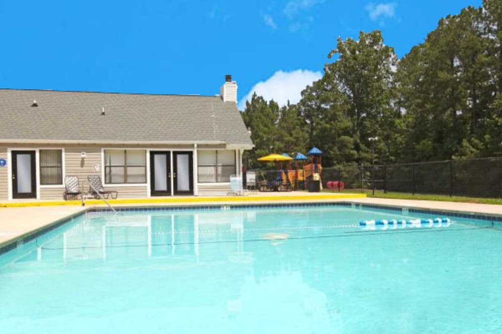 The swimming pool at Amber Oaks in Durham, North Carolina