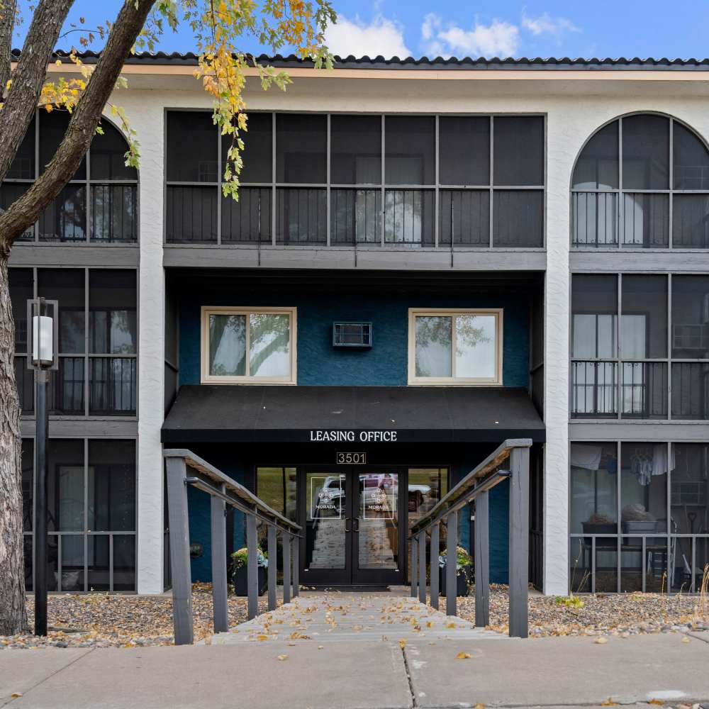 Entrance of leasing office at Morada in Crystal, Minnesota