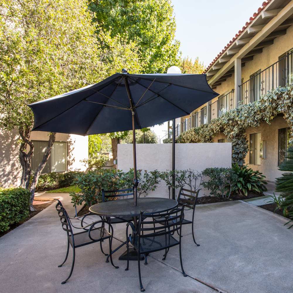 Outdoor seating area at Casa Madrid in Cypress, California