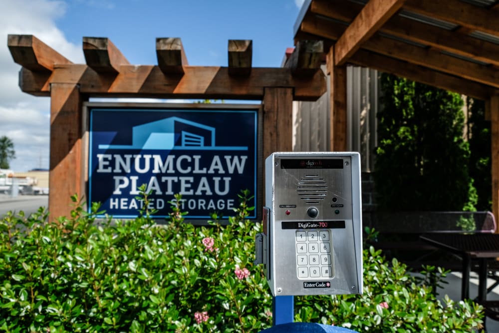 Signage and keypad security kiosk at Urban Self Storage Enumclaw - Phase II