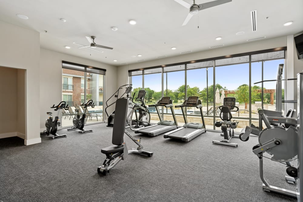 Fully equipped fitness center at The Gates at Meadow Place in Willow Park, Texas