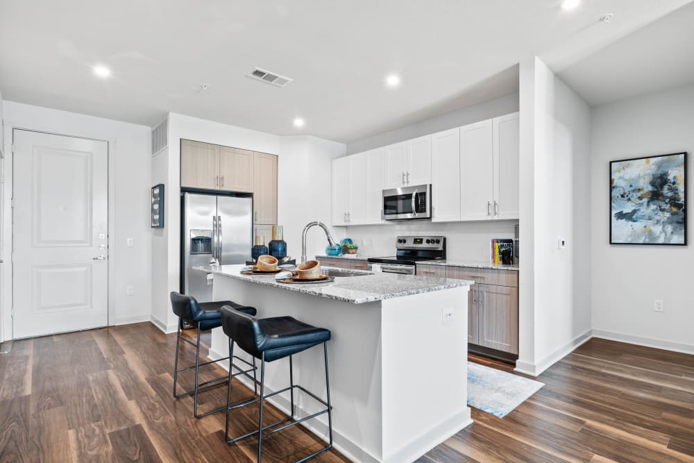 Kitchen with stainless steel appliances at Linden Ranch in Sachse, Texas