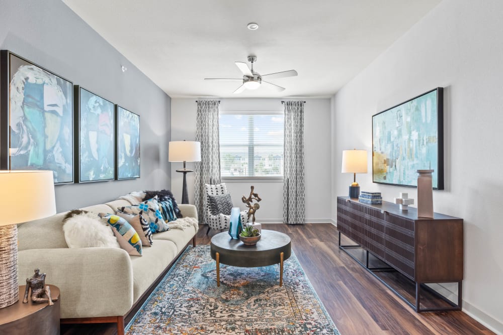 Well decorated living room at Linden Ranch in Sachse, Texas