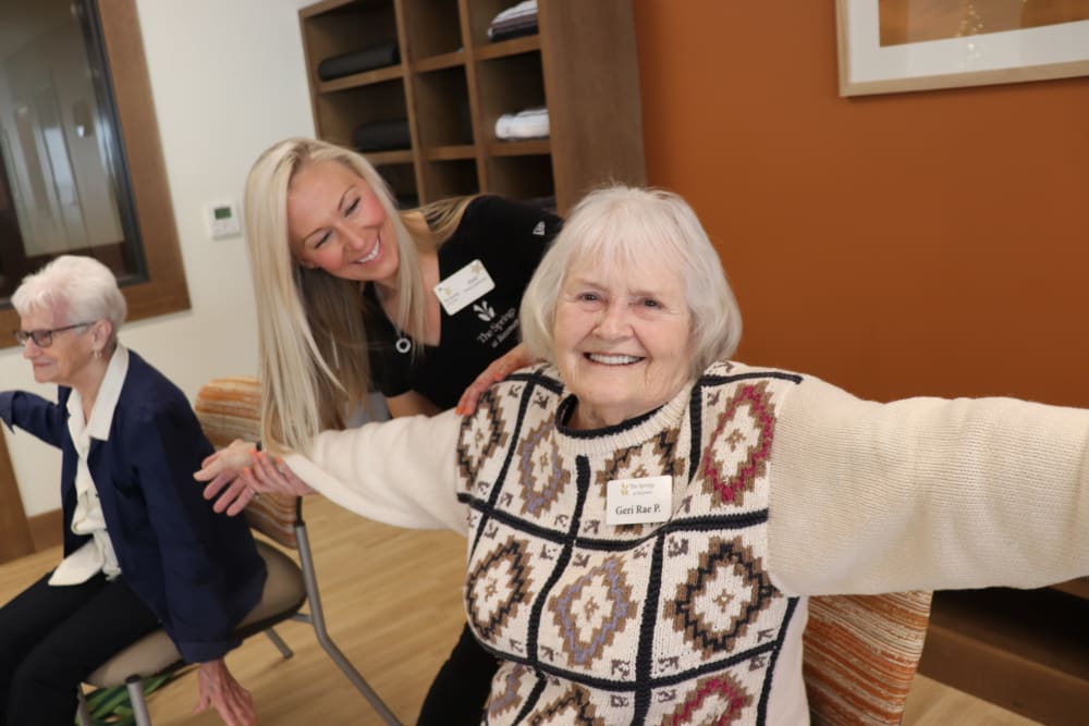 Resident enjoying exercise class at The Springs at Bozeman in Bozeman, Montana