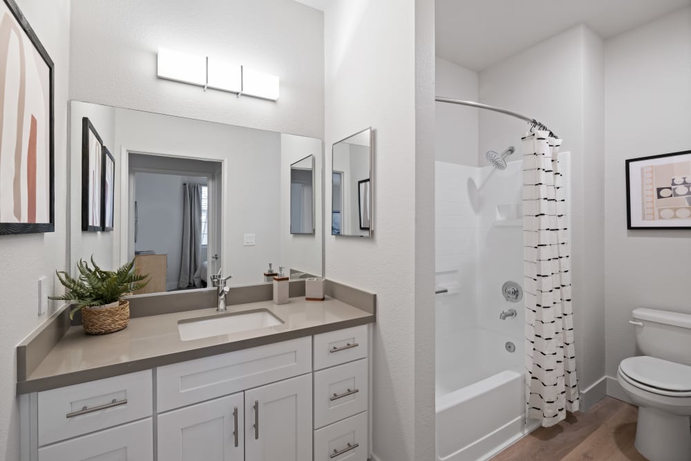 Bathtub on the side and bathroom drawers at Terra at Portola Park in Livermore, California