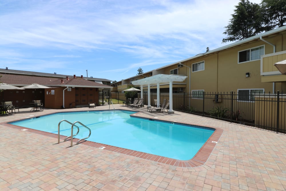Resort-style swimming pool at Mountain View Apartments in Concord, California