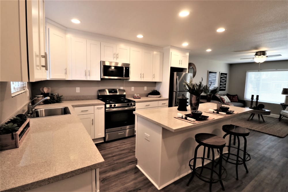 Sparkling kitchen with updated appliances at Pinebrook Apartment Homes in Fremont, California