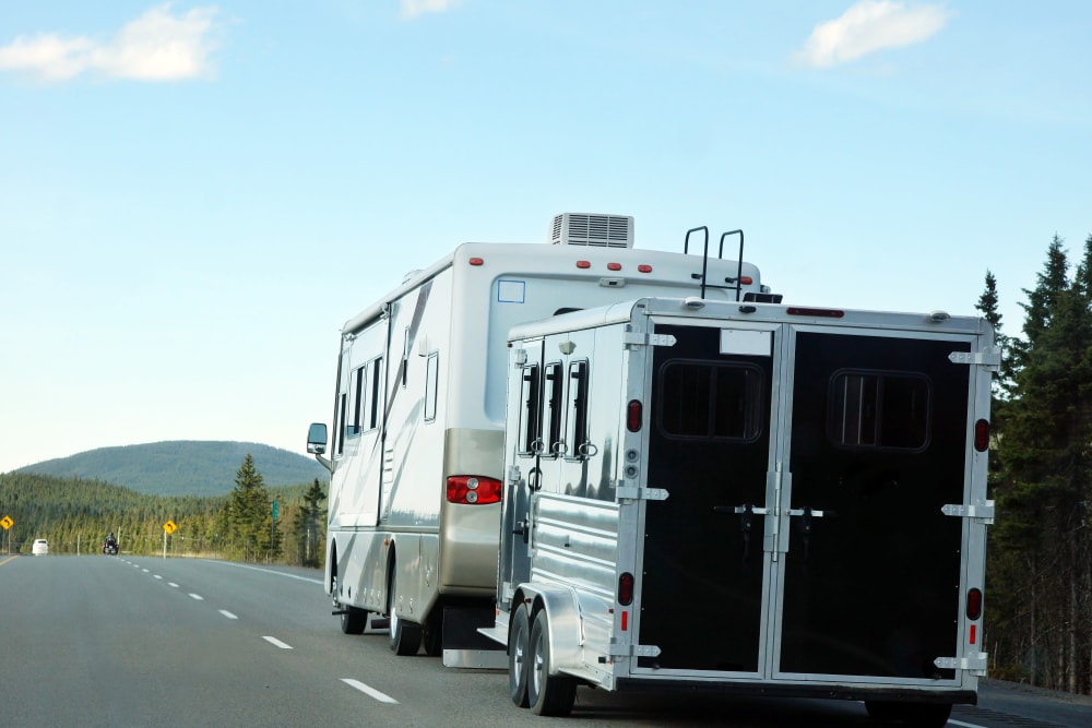 An RV and a trailer out of storage at Parkside Mini Storage and RV in Beaverton, Oregon