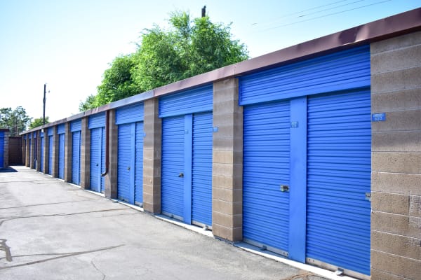 Blue doors on exterior storage units at STOR-N-LOCK Self Storage in West Valley City, Utah