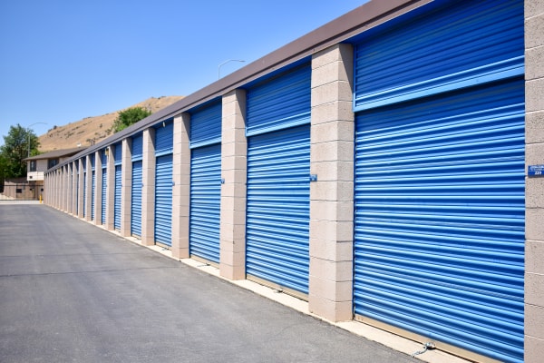 Bright blue exterior storage unit doors at STOR-N-LOCK Self Storage in Salt Lake City, Utah