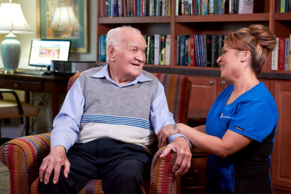Resident and caregiver at Anson Senior Living.