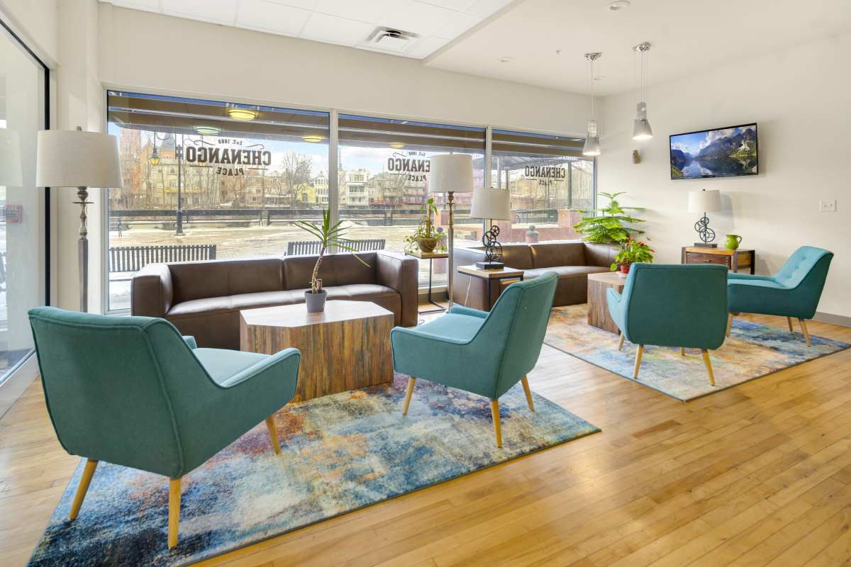 Clubhouse seating at Chenango Place in Binghamton, New York