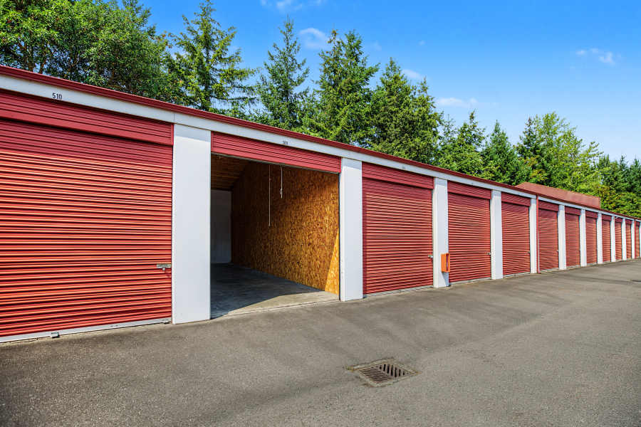 Outdoor units with an rolled up unit at Centennial Storage in Bonney Lake, Washington