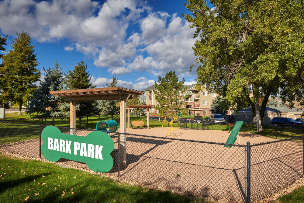 Have fun with your furry friend in the dog park at Promenade at Hunter's Glen Apartments in Thornton, Colorado