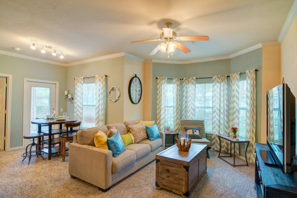Spacious living room at Park Hudson Place in Bryan, Texas