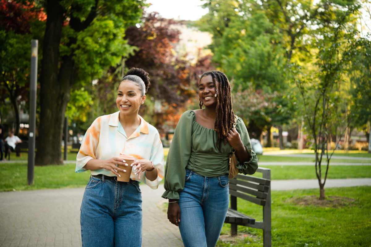 Two women out for a walk near The Eastern in Raleigh, North Carolina