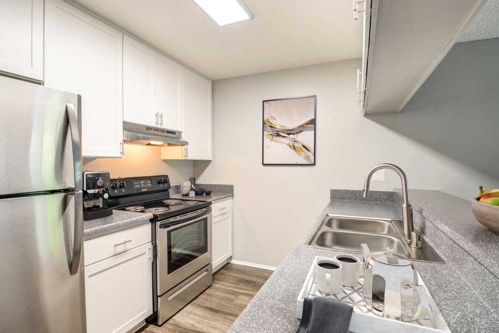 Stainless steel appliances in kitchens at Hillside Terrace Apartments in Lemon Grove, California