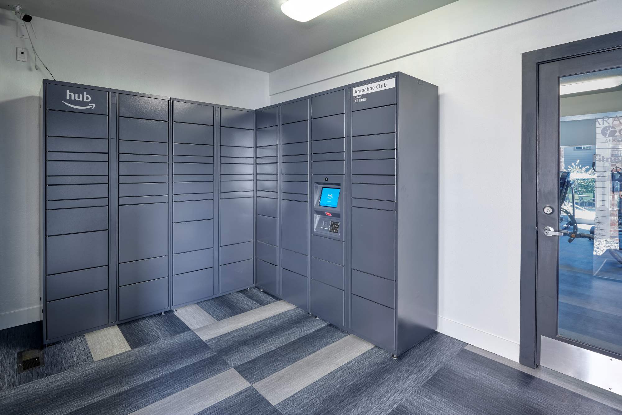 Package lockers at Arapahoe Club Apartments in Denver, Colorado