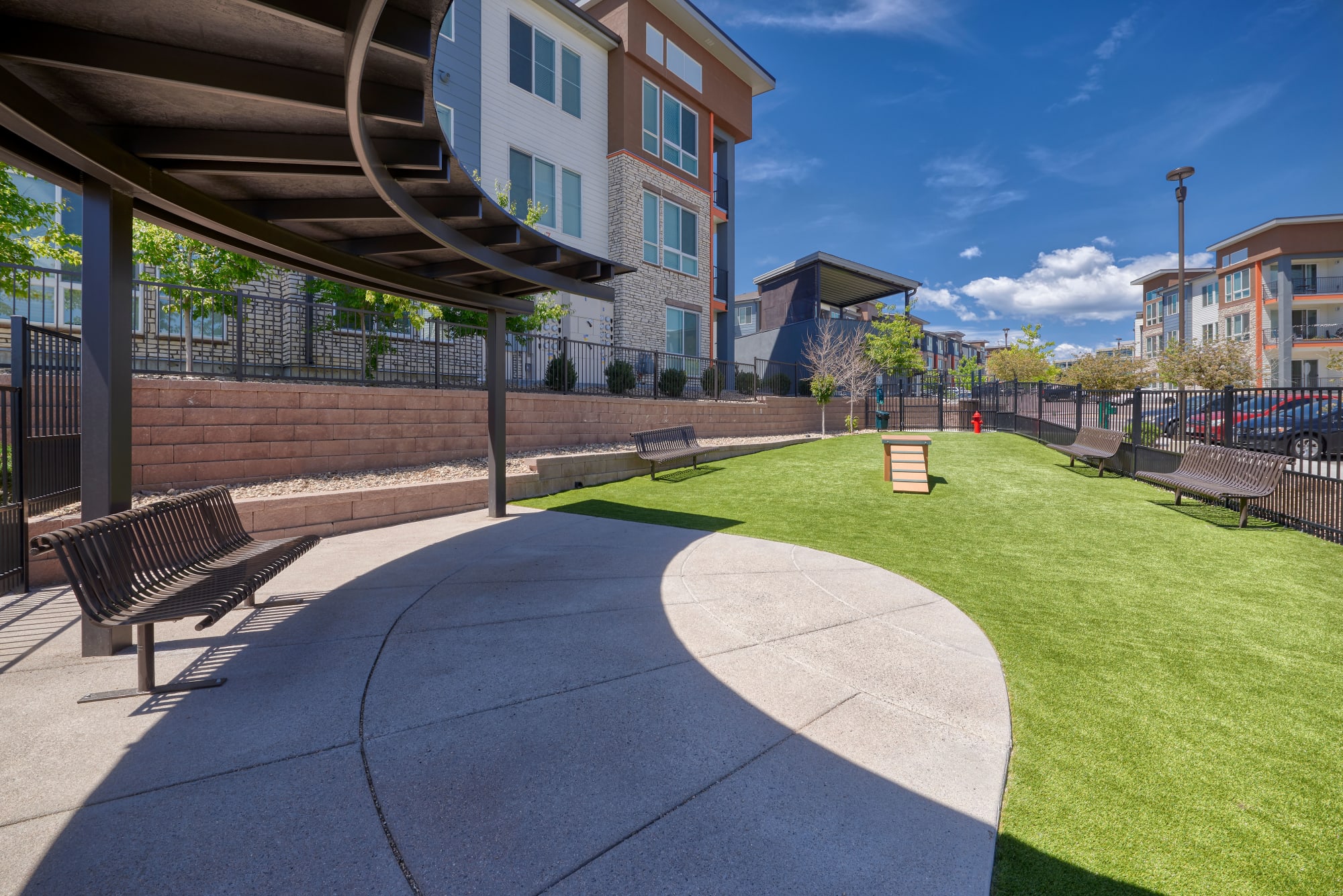 The on-premise dog park at Elevate in Englewood, Colorado