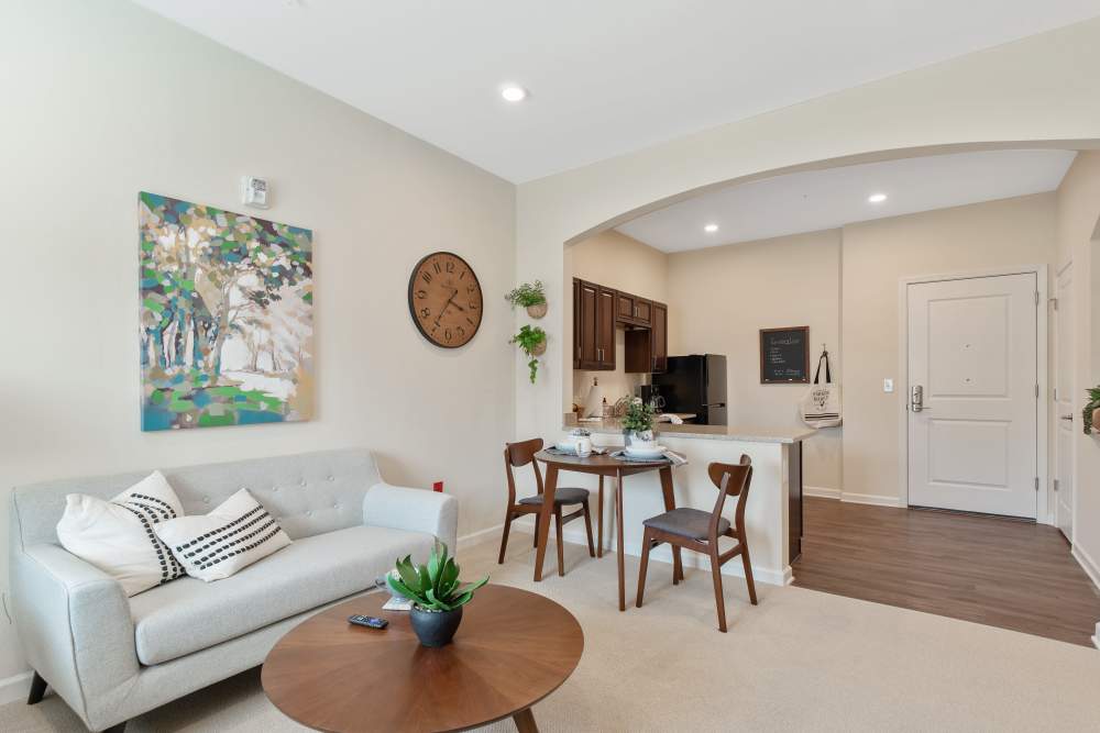 Spacious living room at Harmony at Greensboro in Greensboro, North Carolina