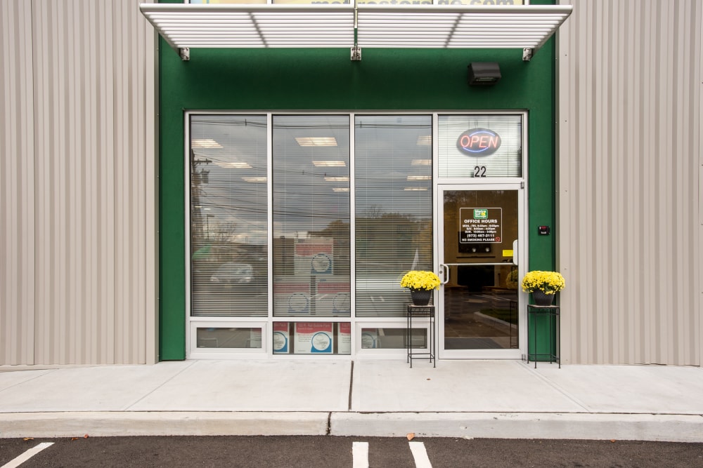 Leasing office entrance door at Metro Self Storage in Springfield, New Jersey