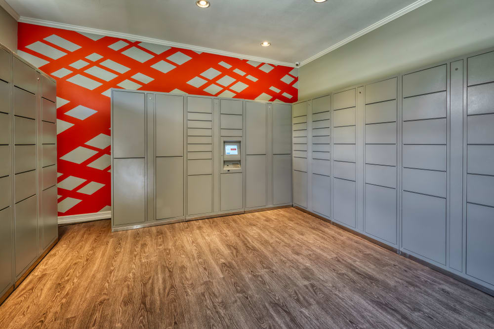Many sizes of secure lockers in the package room at Hawthorne Hill Apartments in Thornton, Colorado