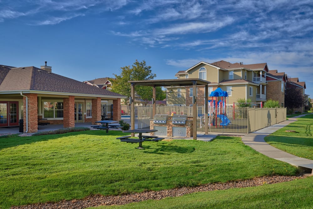 The BBQ area at Westridge Apartments in Aurora, Colorado