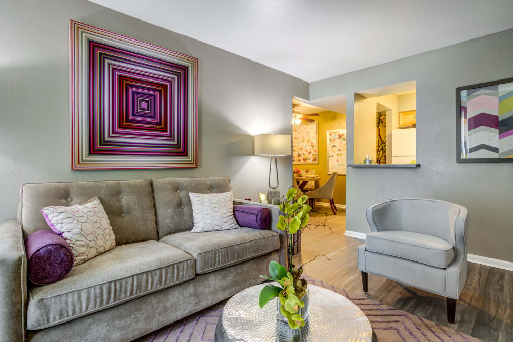 Model living room at EnVue Apartments in Bryan, Texas