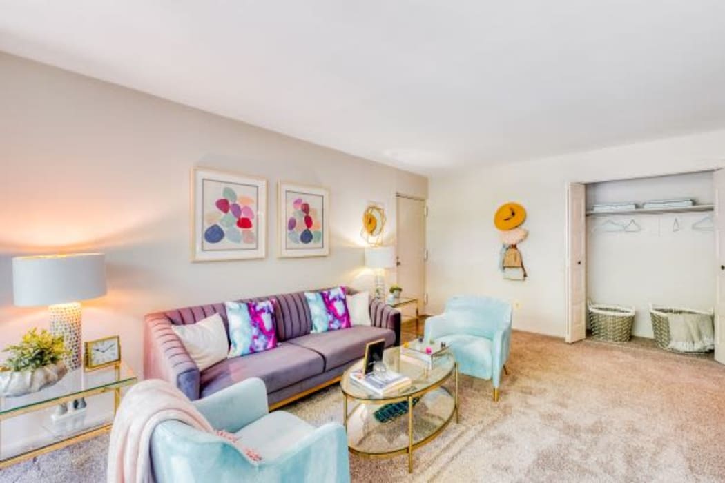 Living Room in a model home at The Timbers at Long Reach Apartments in Columbia, Maryland