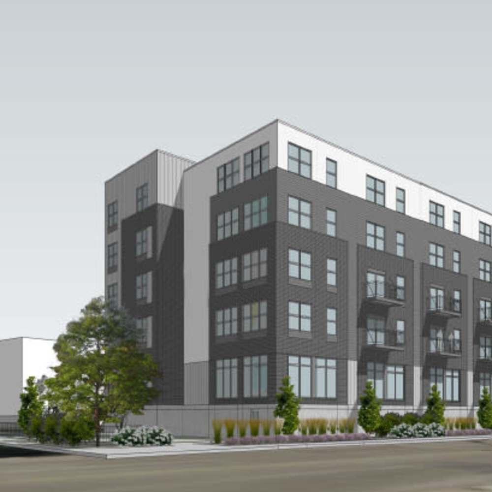 Exterior view of the apartment homes at East National Flats in Milwaukee, Wisconsin