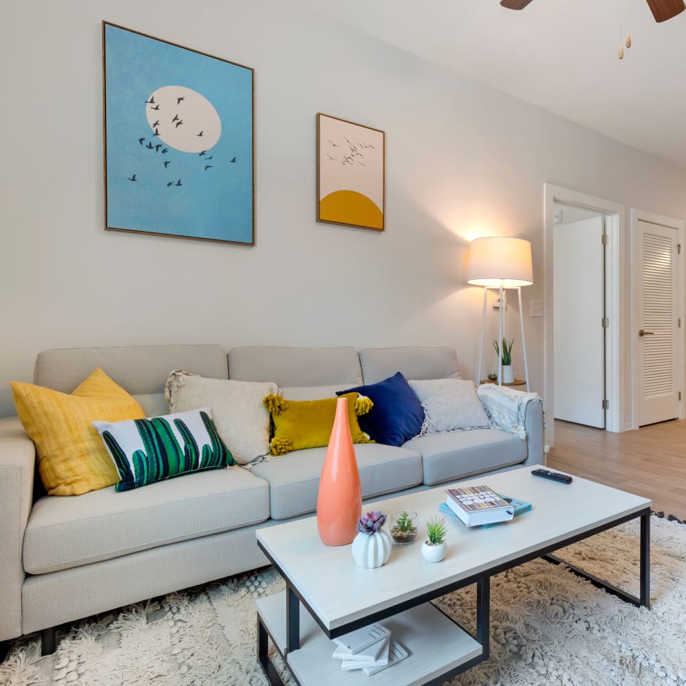 Stunning, spacious living room at UNCOMMON Raleigh in Raleigh, North Carolina