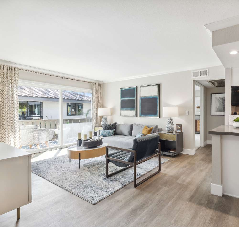 Gorgeous living room area in a model home at Sofi at Wood Ranch in Simi Valley, California
