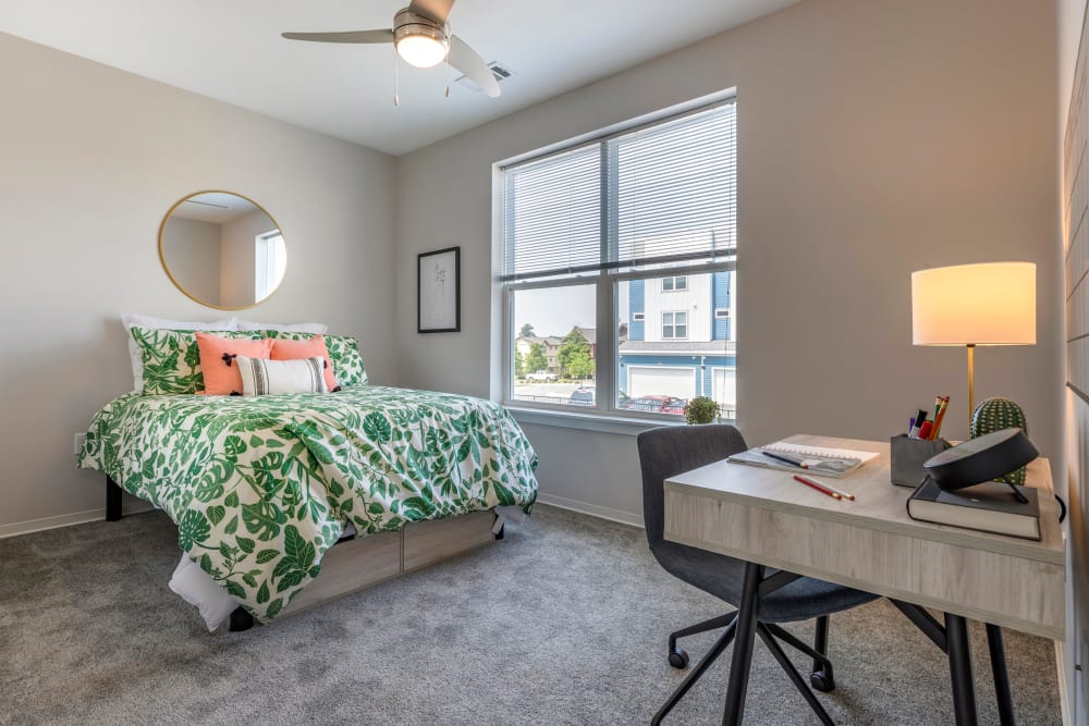 Bright, spacious bedroom at LATITUDE on Hillsborough in Raleigh, North Carolina