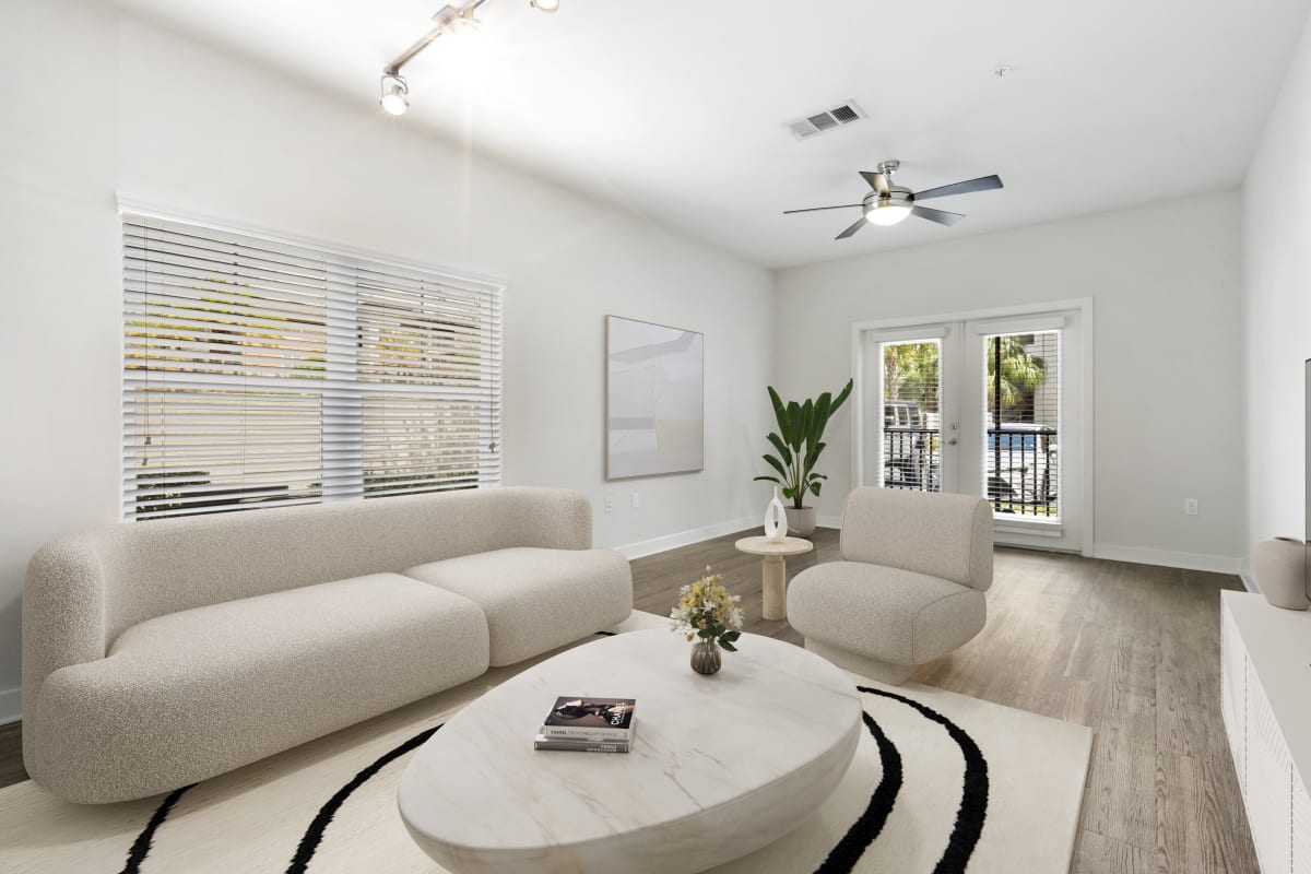 Bright living space at Lantower Brandon Crossroads in Tampa, Florida