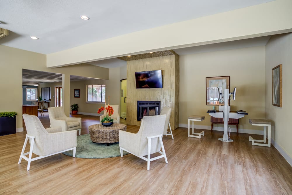 Community clubhouse interior at EnVue Apartments in Bryan, Texas